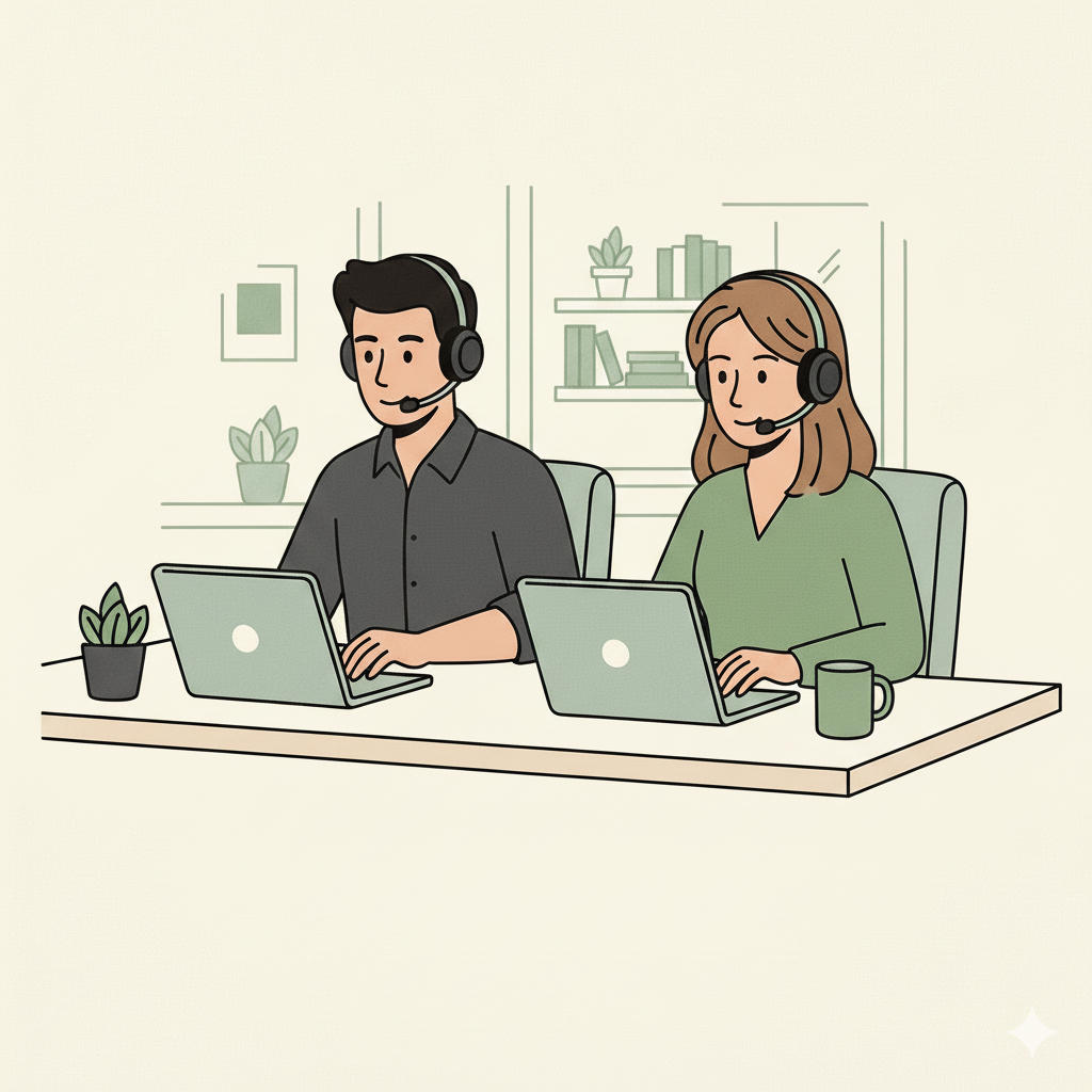 Ilustração de equipe de assistência virtual em estilo cartoon